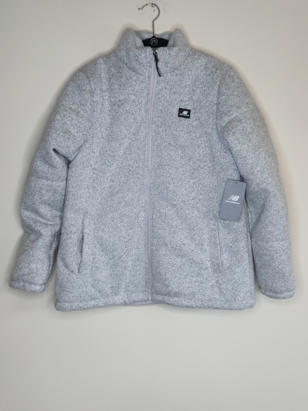 NWT New Balance Sweater Fleece Jacket Heather Gray Full Zip Sherpa Lined Size L - Picture 1 of 8